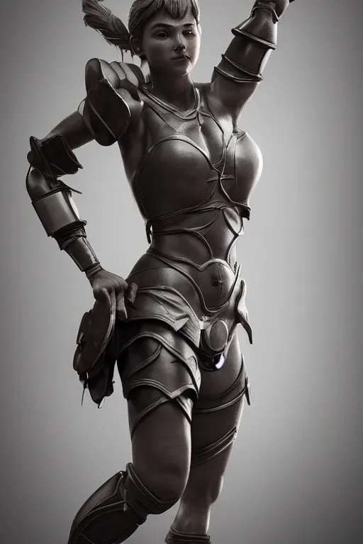 Image similar to a highly detailed sculpt of athletic girl in armor, cinematic light, featured on artstation, octane render, path tracing, sharp focus, 4 k