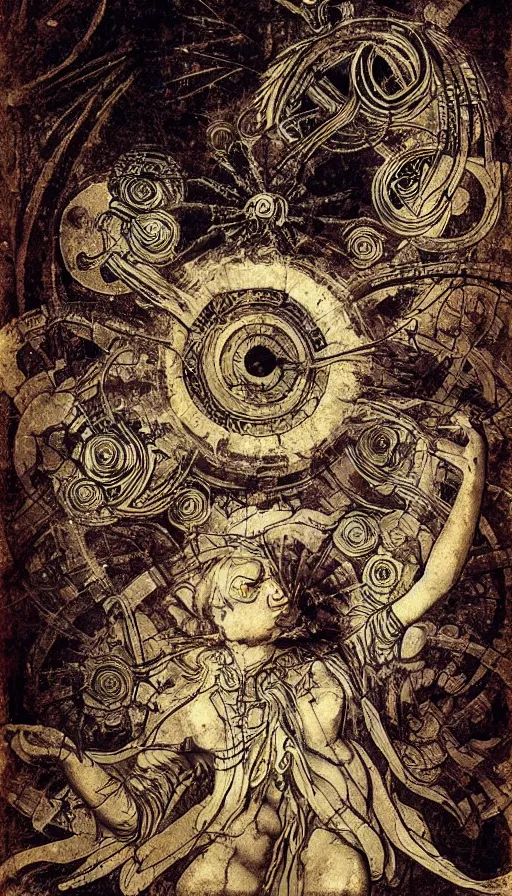 Prompt: psytrance artwork, by leonardo da vinci