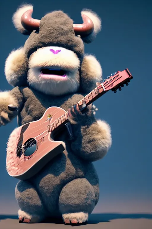 Prompt: high quality 3 d render very cute fluffy! cyborg cow plays guitar, highly detailed, unreal engine cinematic smooth, in the style of blade runner & detective pikachu, hannah yata charlie immer, moody light, low angle, uhd 8 k, sharp focus