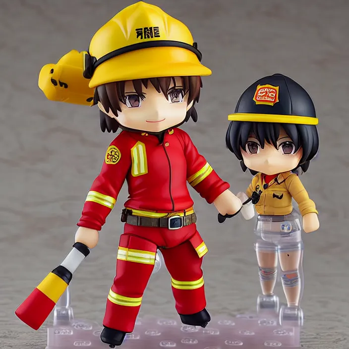 Prompt: an anime nendoroid of the fireman, figurine, detailed product photo