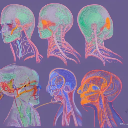 Image similar to how the nervous system works, sketch, medical drawing with annotations, digital Painting, artstation, ultradetailed by Pipilotti Rist