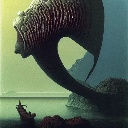 Prompt: fish, coral, fantasy, dark art, by zdzisław beksiński