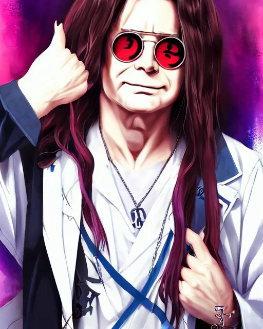 Image similar to anime portrait of Ozzy Osbourne as an anime man by Stanley Artgerm Lau, WLOP, Rossdraws, James Jean, Andrei Riabovitchev, Marc Simonetti, and Sakimichan, trending on artstation