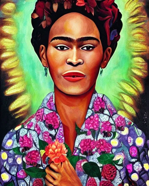 Image similar to Whitney Houston in Frida kahlo painting style