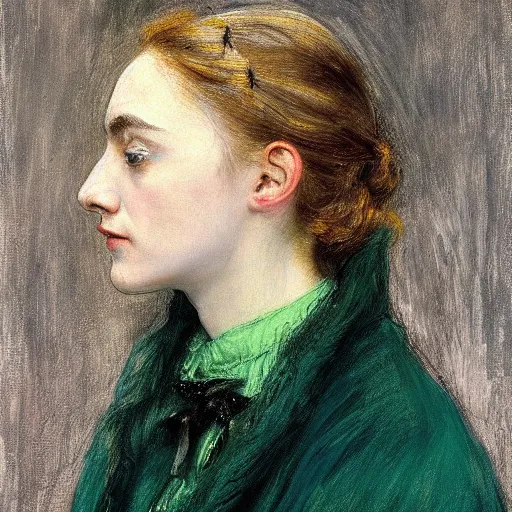 Image similar to a true-to-life portrait of Saoirse Ronan painted by John Everett Millais