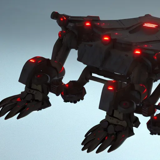 Prompt: hard surface, robotic platform, based on minimal surface, 6 claws, symmetric, unreal engine