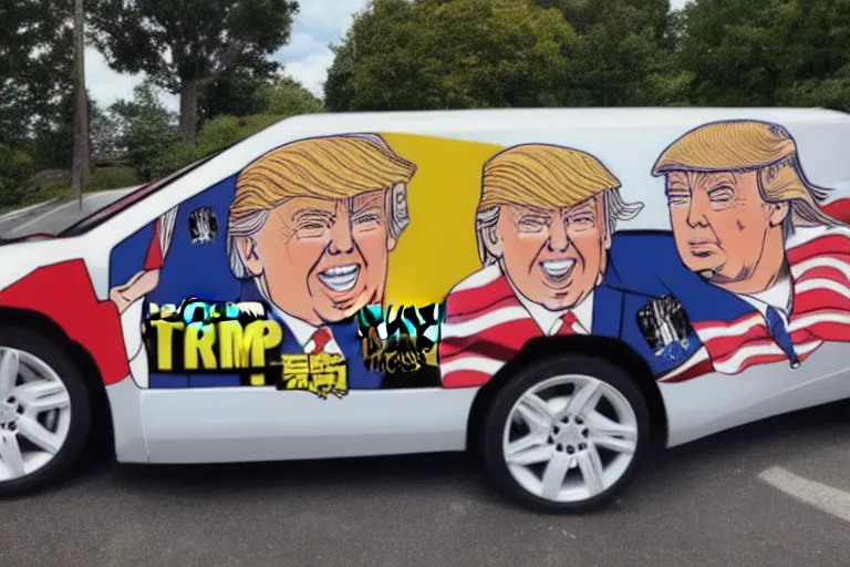 Prompt: trump-anime-car-wrap, side