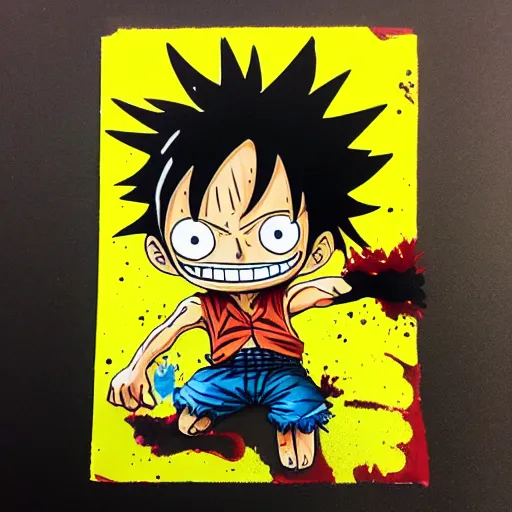 Image similar to die cut sticker, luffy gear 5, splatter paint on paper