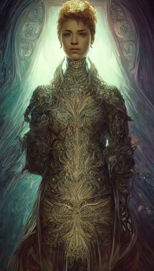 Prompt: broken life, fame of thrones, lord of daggers, neon, fibonacci, sweat drops, intricate fashion clothing, insane, intricate, highly detailed, surrealistic, digital painting, artstation, concept art, smooth, sharp focus, illustration, Unreal Engine 5, 8K, art by artgerm and greg rutkowski and alphonse mucha