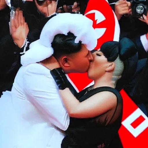 Prompt: kim jong - un kissing lady gaga, well detailed realistic