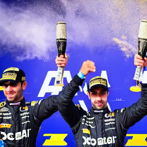 nicholas latifi on the top step of podium, spraying | Stable Diffusion ...