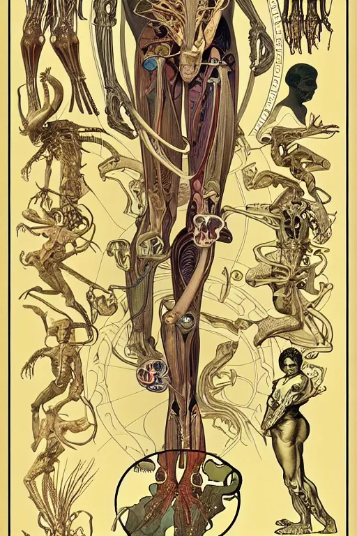 Prompt: anatomically accurate diagram of alien species, full body, intricate parts, fine details, hyper realistic, elegant minimalism, by seichen, alphonse mucha, surreal