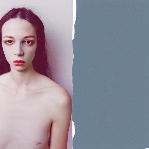 Image similar to realistic! photoshoot for a new maison margiela lookbook, color film photography, portrait of a beautiful woman, in style of Campbell Addy, 35mm