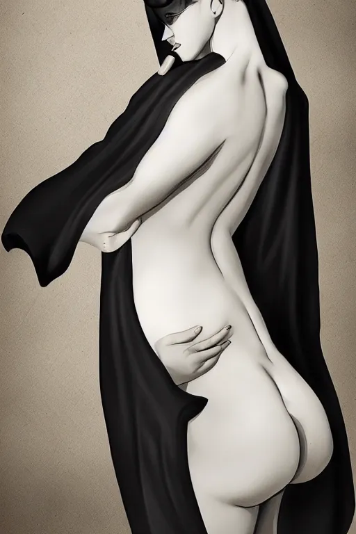 Prompt: voluptuous nun bending over to pick up a book, view from the back, by artgerm, WLOP