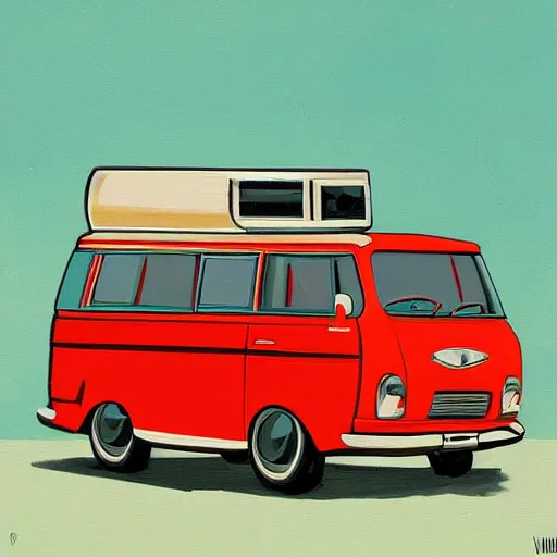 Image similar to retro painting of a volswagen van, retro style art, trendy on artstation