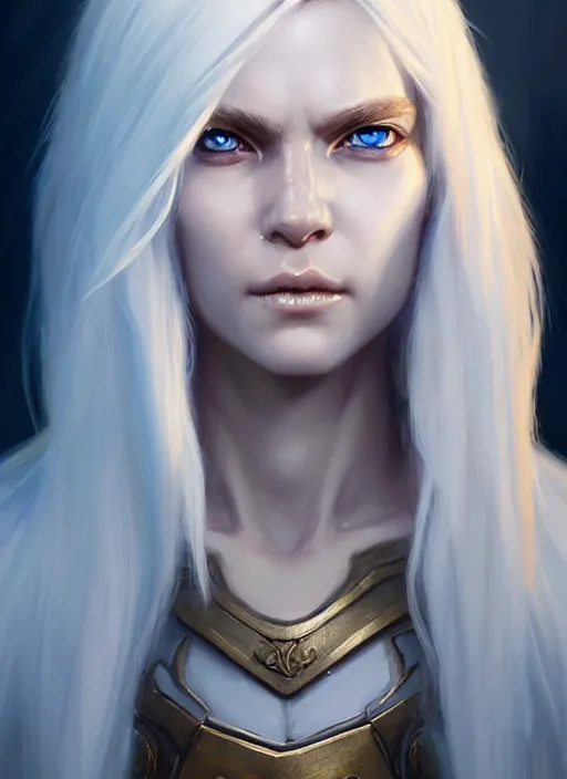 Image similar to a fantasy style portrait painting of shy white female paladin scar wound left eye with blonde hair and blue eyes, holy oil painting unreal 5 daz. rpg portrait extremely detailed artgerm greg rutkowski _ greg