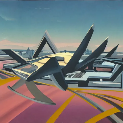 Image similar to flying cars, megacity, the jetsons. Painting by Wyndham Lewis. vaporwave, intricate, hyperrealistic, ultra fine detail, ultra high resolution, fine texture detail, cinematic, 8k, photorealistic, epic photo, trending on artstation