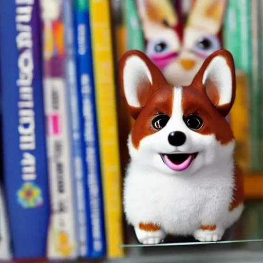 Prompt: award - winning photograph of a cute corgi furby toy on a store shelf