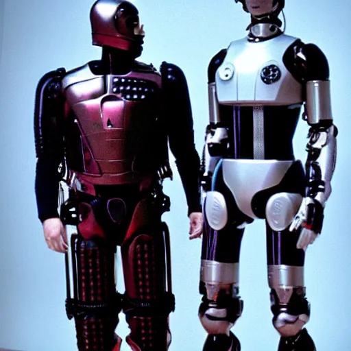 Image similar to robocop with costume design by vivienne westwood, award winning