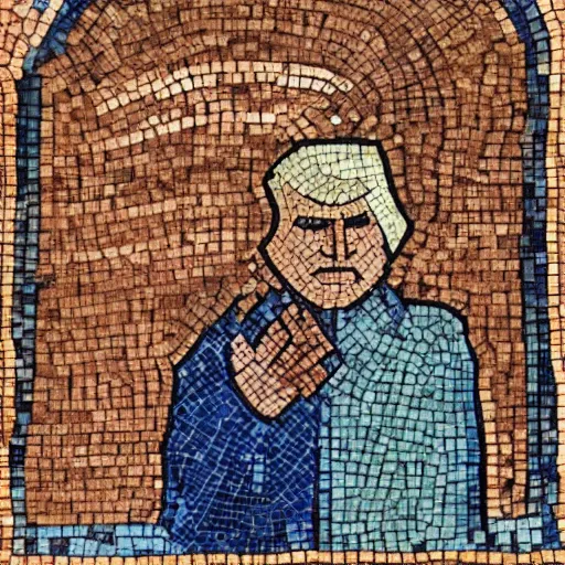 Prompt: trump in an old fashioned prison suite, byzantine mosaic,