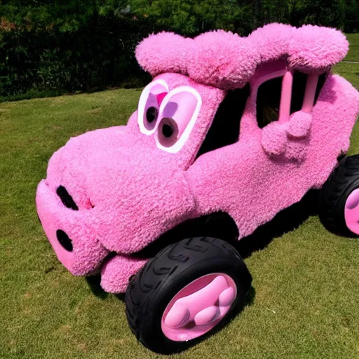 Prompt: a pink teddy bear monster truck