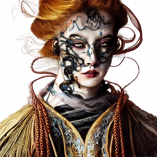 Image similar to portrait of a Shibari rope wrapped face and neck, headshot, insanely nice professional hair style, dramatic hair color, digital painting, of a old 18th century, Royal Emperor, amber jewels, baroque, ornate clothing, scifi, realistic, hyperdetailed, chiaroscuro, concept art, art by Franz Hals and Jon Foster and Ayami Kojima and Amano and Karol Bak,