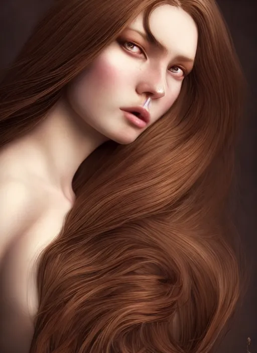 Image similar to a gorgeous female with long brown, hair photo by tim walker, realistic, full body shot, wide angle, sharp focus, 8 k high definition, insanely detailed, intricate, elegant, art by stanley lau and artgerm, floating embers