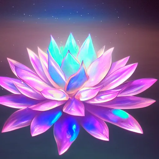 Prompt: a painting of a crystal lotus in an iridescent lake by yusuke murata and makoto shinkai, cel shaded, unreal engine, highly detailed, iridescent, illustration, artstation, pixiv, reflective, volumetric lighting, soft glow, vibrant, sharp