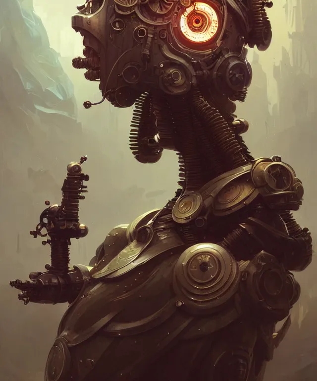 Prompt: laputa robot portrait, sci-fi steampunk, fantasy, intricate, elegant, highly detailed, digital painting, artstation, concept art, smooth, sharp focus, illustration, art by artgerm and greg rutkowski and alphonse mucha