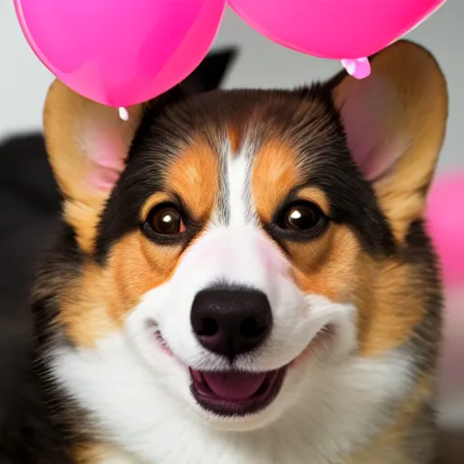 Prompt: a corgi with a heart shaped balloon, very detailed, photo by annie leibovitz, Sigma 85mm, f/1.4