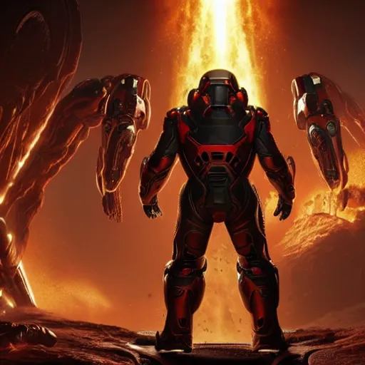 Image similar to Elon Musk in Doom Eternal, highly detailed, high quality, HD, 4k, 8k, Canon 300mm, professional photographer, 40mp, lifelike, top-rated, award winning, realistic, sharp, no blur, edited, corrected, trending