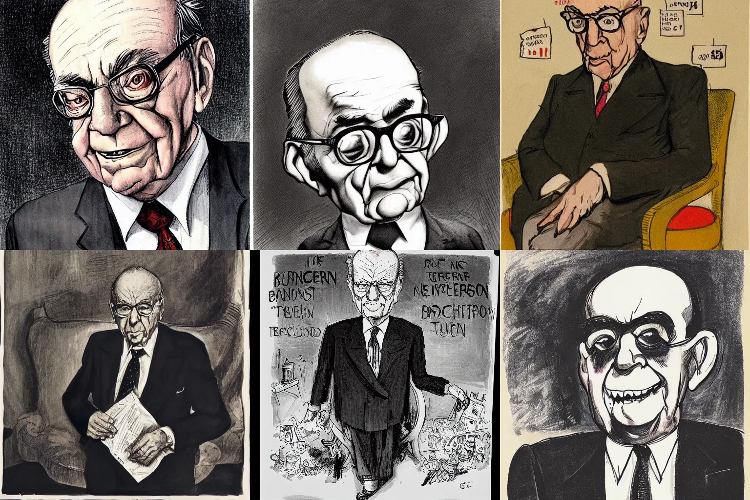 Prompt: “portrait of Rupert Murdoch as evil media baron, by George grosz”