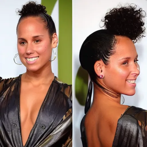 Prompt: alicia keys with low ponytail hairstyle