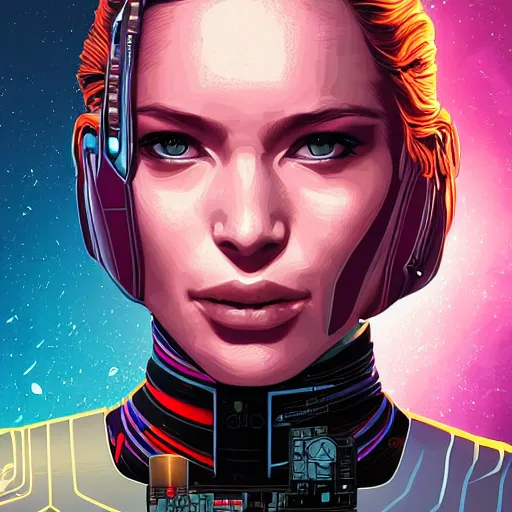 Image similar to a portrait of a female android, by Dan Mumford and Sandra Chevrier, 4k