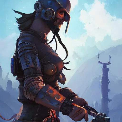 Image similar to cyberpunk viking helmet mask warrior goddess robot ninja fantasy, art gta 5 cover, official fanart behance hd artstation by jesper ejsing, by rhads, makoto shinkai and lois van baarle, ilya kuvshinov, ossdraws