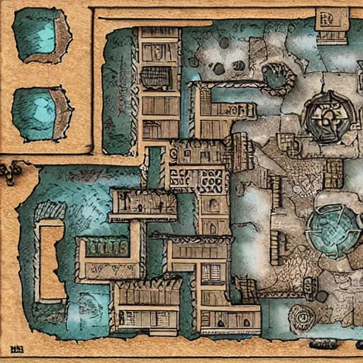 Image similar to map of a dungeon in waterdeep, isometric, detailed, game, dungeons and dragons