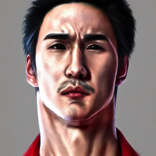 Image similar to realistic Portrait painting of Jin Kazama as Mario made by Michaelangelo, physical painting, Sharp focus,digital art, bright colors,fine art, trending on Artstation, unreal engine, pixel art.