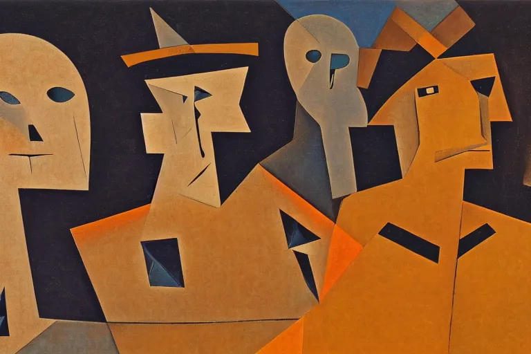 Prompt: portrait faces of a group of ghosts in the desert with the moon on the horizon, in the style of juan gris, highly detailed, elegant, intrincate, colorful, vivid, realist style, hyperdetailed, 4 k resolution, matte painting