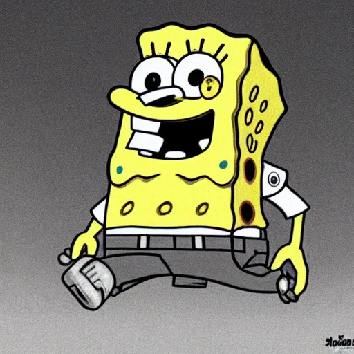 Prompt: spongebob as a titan in attack on titan, in the style of Hajime Isayama