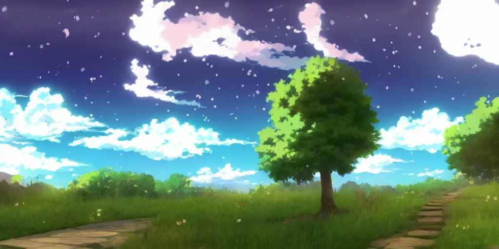 Image similar to A background for an anime-themed social media profile sky bright clouds bloom effect from Skyrim blender studio ghibli clouds