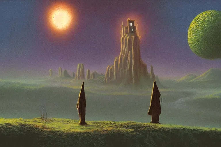 Image similar to a wizard cultist standing in the distance by tim white,