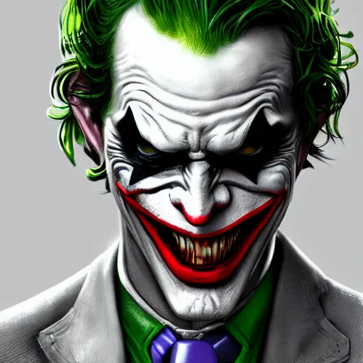 Image similar to Joker wearing armor, artstation, highly detailed, highly realistic