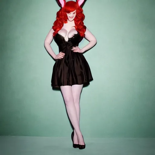 Prompt: christina hendricks with play boy bunny girl outfit,