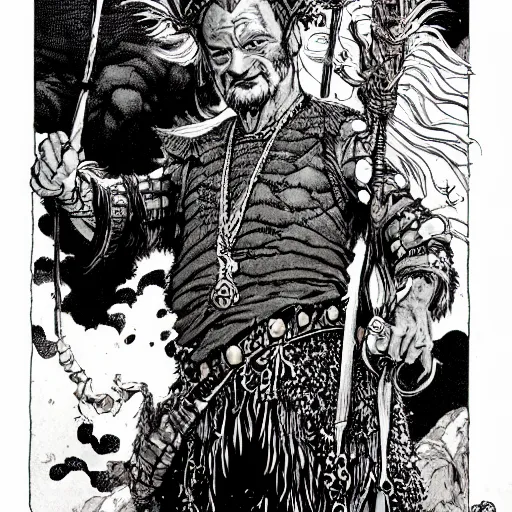 Prompt: a high fantasy closeup portrait of bill murray as a mystical druidic punk warrior giving the camera the middle finger by rebecca guay, michael kaluta, charles vess and jean moebius giraud