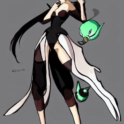 Image similar to bayonetta as a pokemon trainer, anime, concept art