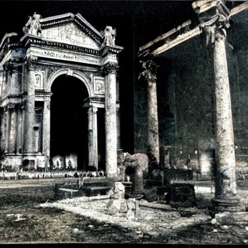 Image similar to Rome burning , realistic, old photo,