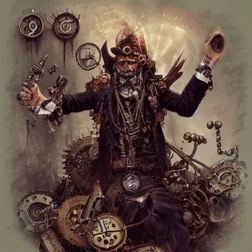 Prompt: Weirdcore Steampunk magician, 4k ,hyper details, artwork by Jean-Baptiste Monge