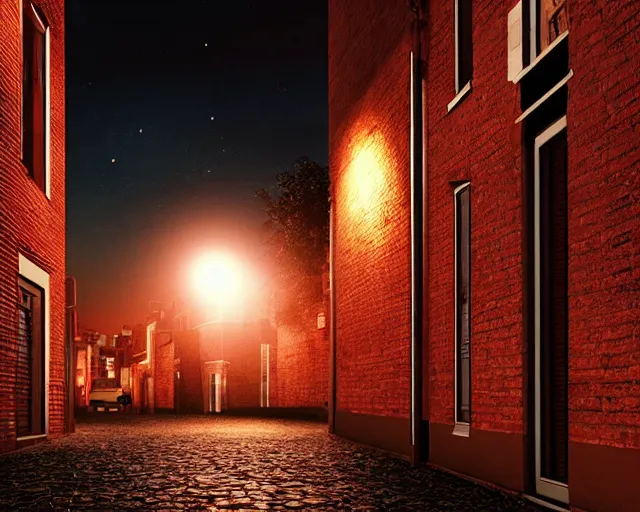 Image similar to view of a moonlit street in de rosse buurt, a window with a red light containing an anthropromorphic nvidia gpu, photorealistic atmospheric sensual lighting