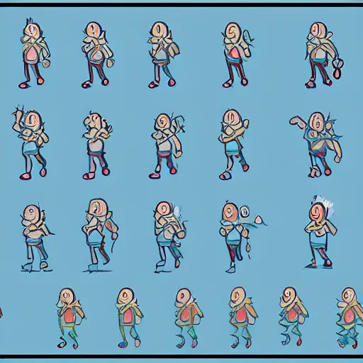 Image similar to walking animation sprite sheet , digital art , concept art