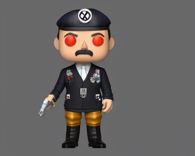 Image similar to full body 3d render of adolf hitler in nazi uniform as a funko pop, packaging, studio lighting, white background, blender, trending on artstation, 8k, highly detailed